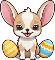 AI generated Happy easter cute Chihuahua dog with easter eggs on transparent background png, graphic design for logo, puppy, small dog breed, pet clipart, nursery decor, baby, kid, sticker, animal png