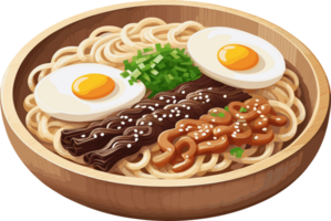 AI generated Isolated delicious pan fried noodles with meat, eggs, easy food recipe for kids, Asian dish idea, fusion food, cooking and kitchen decor, pasta, calories, nutrient, food clipart, homemade png