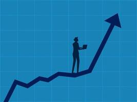 Businessman stands and analyzes the rising graph. vector