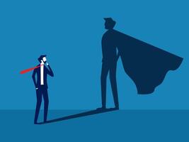 Confident leadership. Businessman with superhero silhouette vector