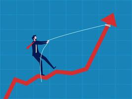 Increase profits from investment. Businessman pulls graph to increase growth vector