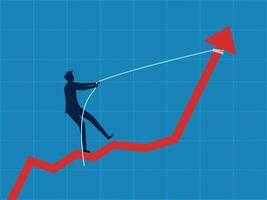 Increase efficiency. Businessman pulls graph to increase growth vector