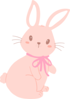 Bunny Rabbit Coquette with Pink Ribbon Bow Flat Design png