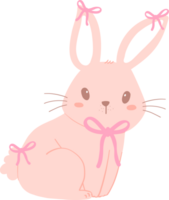 Bunny Rabbit Coquette with Pink Ribbon Bow Flat Design png