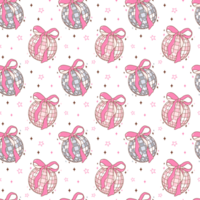 Coquette Disco ball cherry seamless pattern png