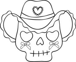 Coquette cowgirl skull outline for coloring png