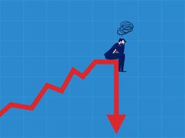 Stock loss. Stressed businessman stuck on falling stock graph vector