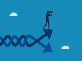 man looks through binoculars on volatility graph. Investment concept vector