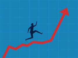 Gain profit. Businessman is happy on the growth graph vector
