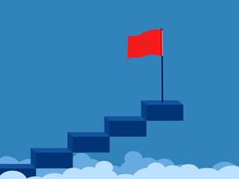 Ladder to success with red flags vector illustration