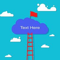 Stairs lead to clouds with red flags. success concept vector