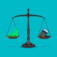 Calculator and stock graph on scales. stock valuation vector