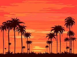 evening on the beach Summer orange sky and coconut tree vector