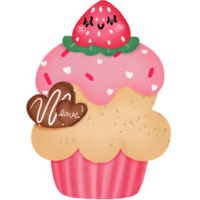 Valentine cupcake with strawberry and pink frosting png watercolor