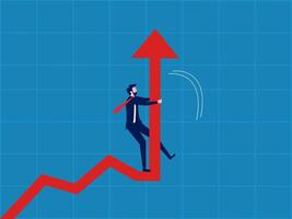 Increase sales. Businessman pulls graph to increase growth vector