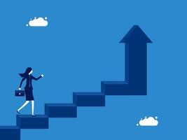 Development. Businessman ascends the ladder of success with an arrow pointing up vector