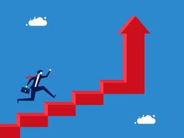 Development. Businessman ascends the ladder of success with an arrow pointing up vector