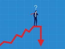 Loss. Investors stand stuck thinking on a falling stock graph vector