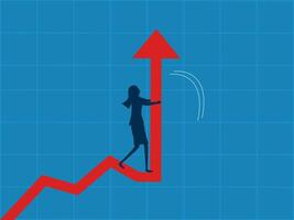 Increase financial interest rates. Businesswoman pulls up graph efficiency vector