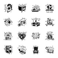 Handy Collection of Literature Glyph Stickers vector