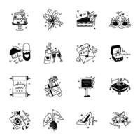 Collection of Wedding Celebrations Glyph Stickers vector