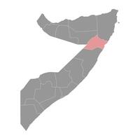 nugal región mapa, administrativo división de Somalia. vector ilustración.