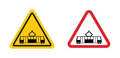 Tramway caution traffic sign vector
