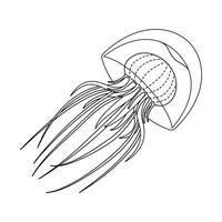 Jellyfish line art vector illustration. Black and white outline Jellyfish Coloring page for kids and adults. Page for relaxation and meditation. Vector illustration