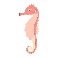 Cute pink seahorse. Sea and ocean animal. Underwater life. Hippocampus character. Vector flat illustration isolated on white background.