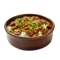AI generated Rice with mushrooms and vegetables in a bowl isolated png