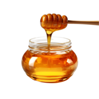 AI generated Honey dripping from a wooden honey dipper into a glass jar on transparent background png