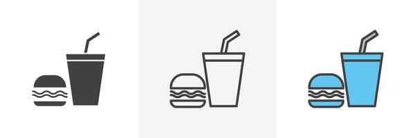 hamburguesa y suave bebida taza icono vector