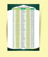 Ramadan Kareem Timing Calendar Imsakia Ramadan schedule for Prayer times in Ramadan Planner vector