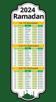 Ramadan Kareem Timing Calendar Imsakia Ramadan schedule for Prayer times in Ramadan Planner vector