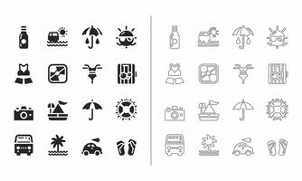 Summer icon set in fill and outline style vector