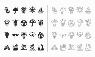 Summer icon set in fill and outline style vector