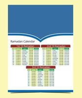 Ramadan Kareem Timing Calendar Imsakia Ramadan schedule for Prayer times in Ramadan Planner vector