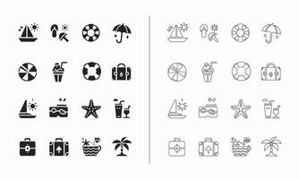 Summer icon set in fill and outline style vector