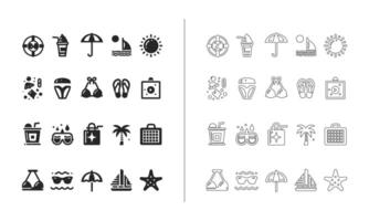 Summer icon set in fill and outline style vector