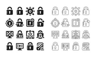 Lock icon set in fill and outline style vector