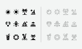 Summer icon set in fill and outline style vector