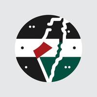 Palestina mapa en negro y verde circular logo con un rojo bandera vector