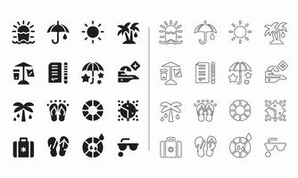 Summer icon set in fill and outline style vector