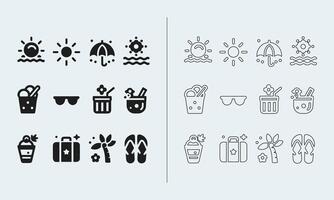 Summer icon set in fill and outline style vector