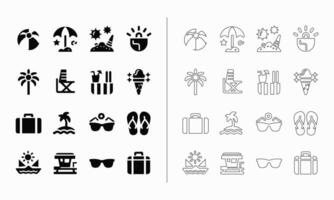 Summer icon set in fill and outline style vector