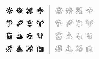 Summer icon set in fill and outline style vector