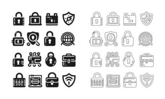 Lock icon set in fill and outline mode vector