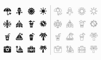 Summer icon set in fill and outline style vector