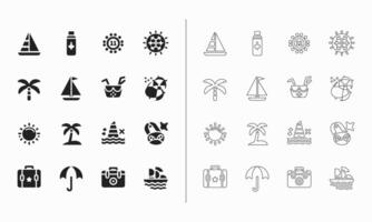 Summer icon set in fill and outline style vector