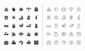 Summer icon set in fill and outline style vector